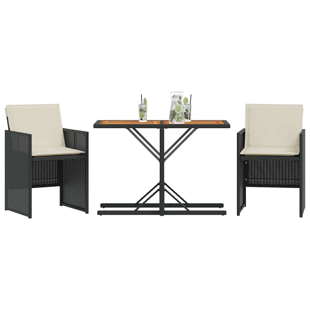 3-dijelni bistro set s jastucima crni od poliratana