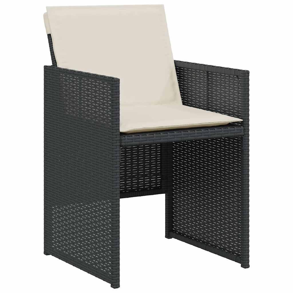 3-dijelni bistro set s jastucima crni od poliratana