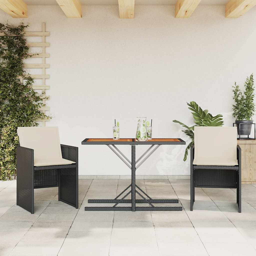 3-dijelni bistro set s jastucima crni od poliratana