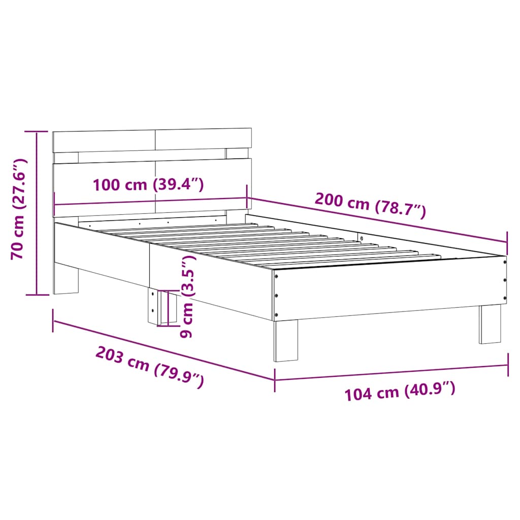 Okvir za krevet s uzglavljem boja hrasta 100x200 cm drveni