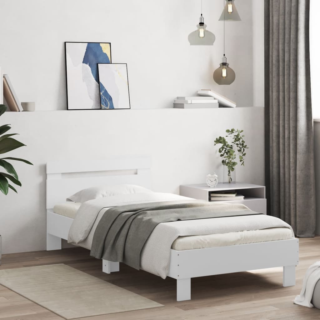 Okvir kreveta s uzglavljem bijeli 90x190 cm konstruirano drvo