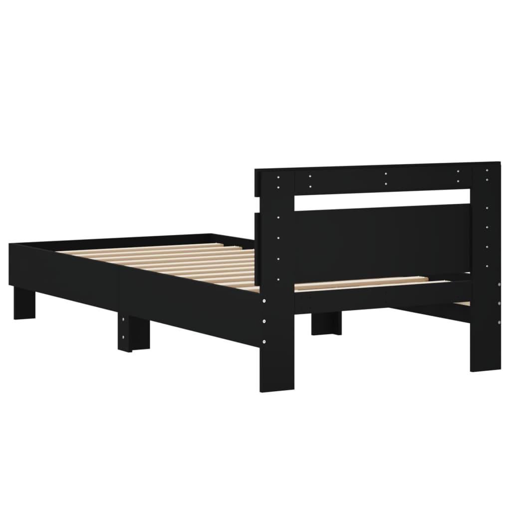 Okvir za krevet s uzglavljem crni 75x190 cm konstruirano drvo