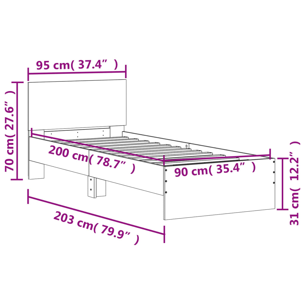 Okvir kreveta s uzglavljem bijeli 90 x 200 cm konstruirano drvo