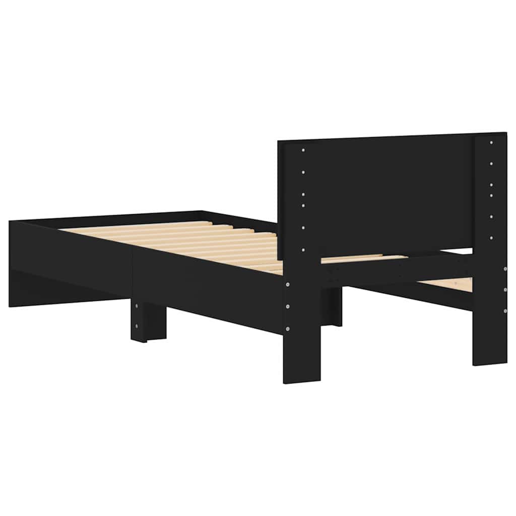 Okvir za krevet s uzglavljem crni 75x190 cm konstruirano drvo