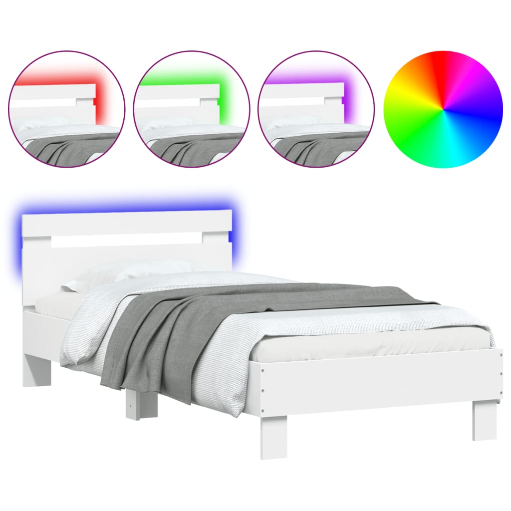 Okvir za krevet s uzglavljem i LED svjetlima bijeli 90x190 cm