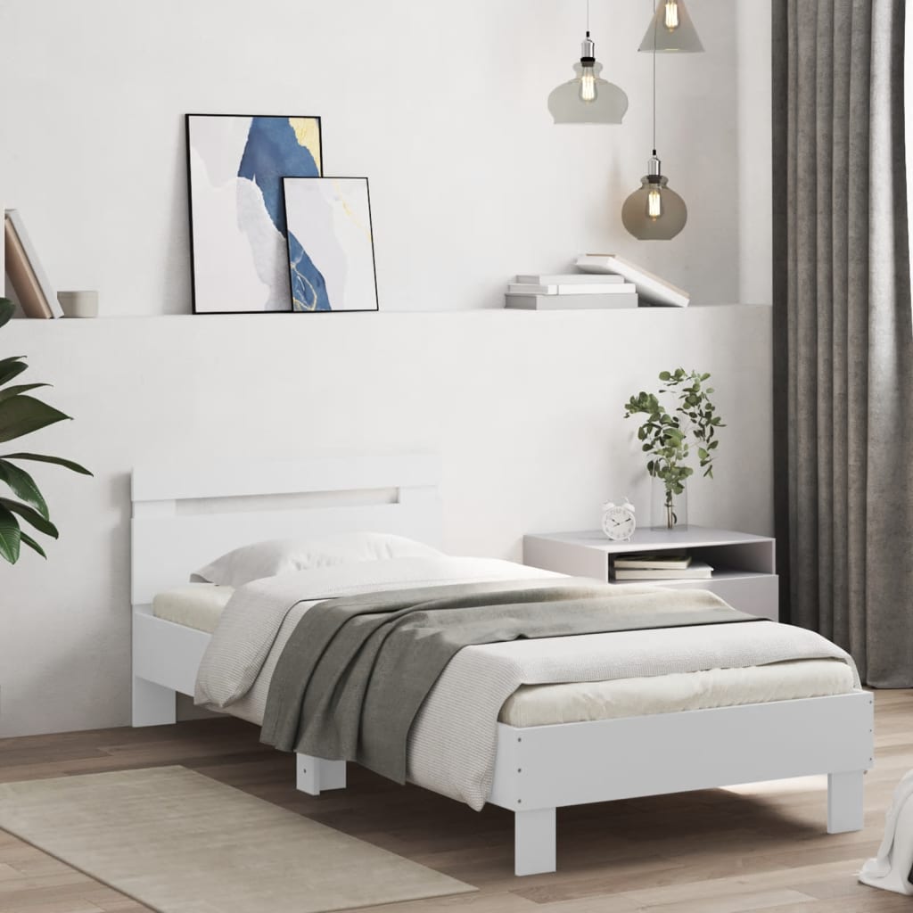 Okvir za krevet s uzglavljem i LED svjetlima bijeli 90x190 cm
