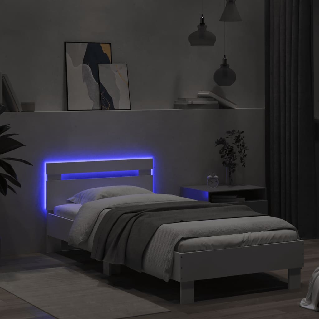Okvir za krevet s uzglavljem i LED svjetlima bijeli 90x190 cm
