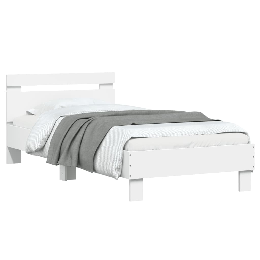 Okvir za krevet s uzglavljem i LED svjetlima bijeli 90x190 cm