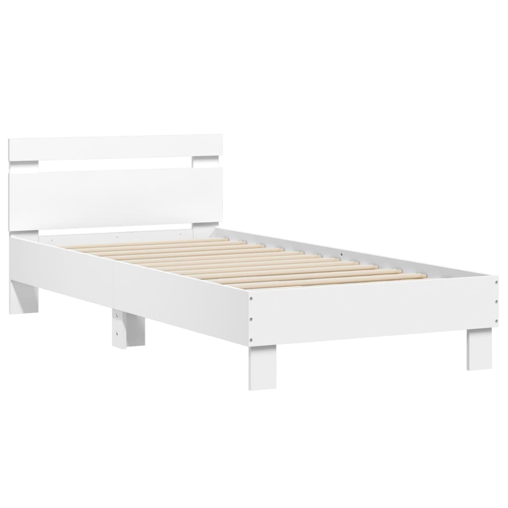 Okvir za krevet s uzglavljem i LED svjetlima bijeli 90x190 cm