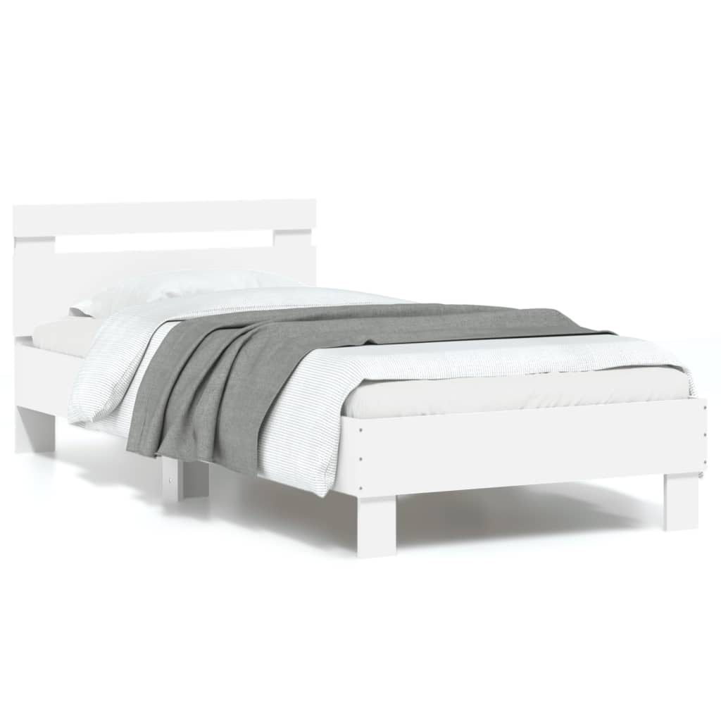 Okvir za krevet s uzglavljem i LED svjetlima bijeli 90x190 cm