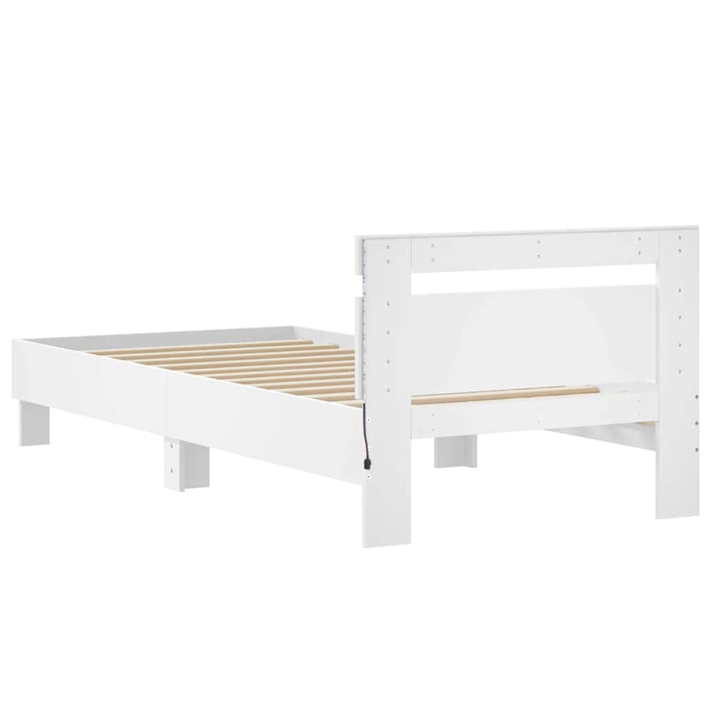 Okvir za krevet s uzglavljem i LED svjetlima bijeli 75x190 cm