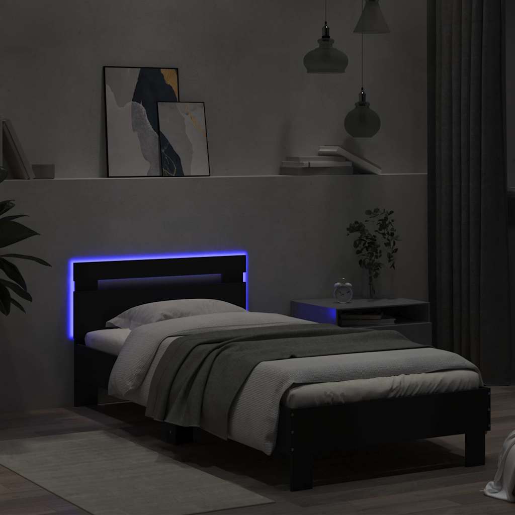 Okvir za krevet s uzglavljem i LED svjetlima crni 75x190 cm