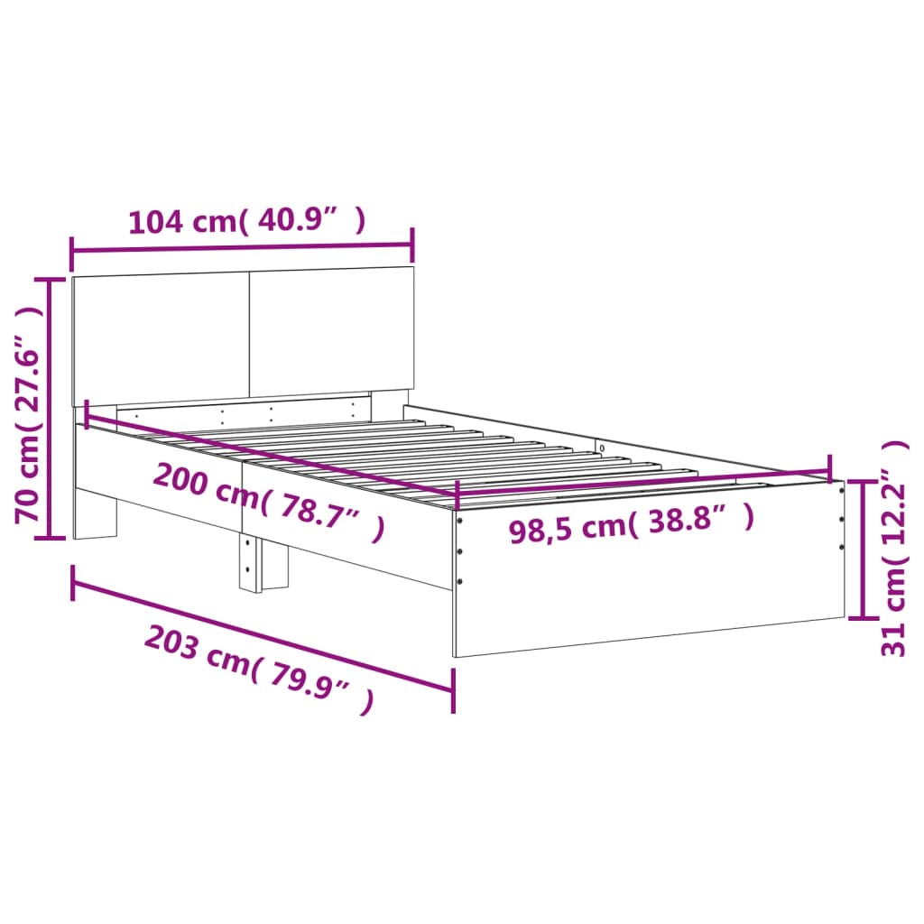 Okvir za krevet s uzglavljem i LED svjetlima bijeli 100x200 cm