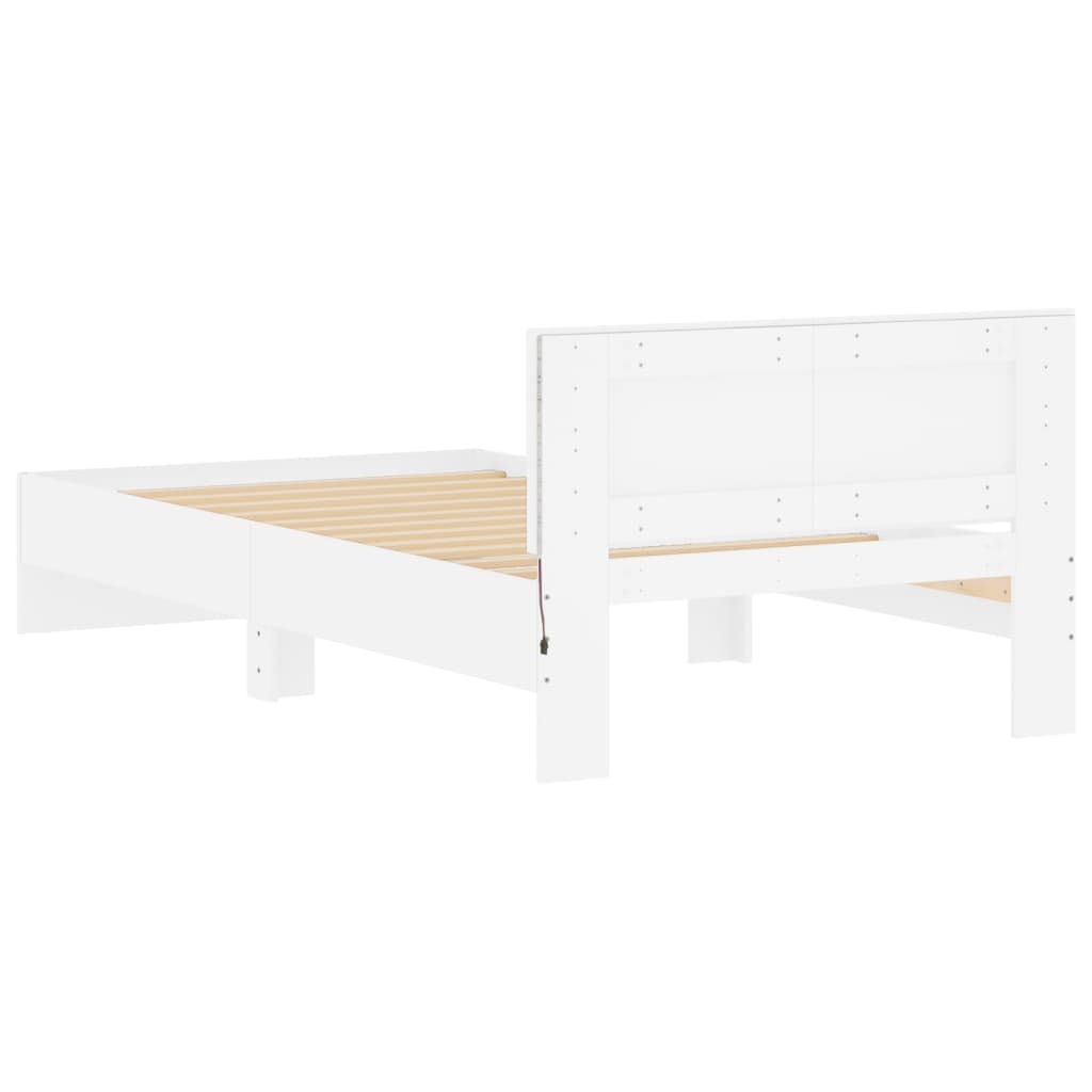 Okvir za krevet s uzglavljem i LED svjetlima bijeli 100x200 cm