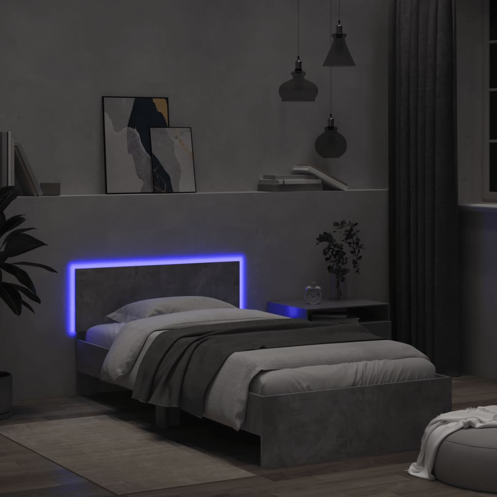 Okvir kreveta s uzglavljem LED siva boja betona 100 x 200 cm