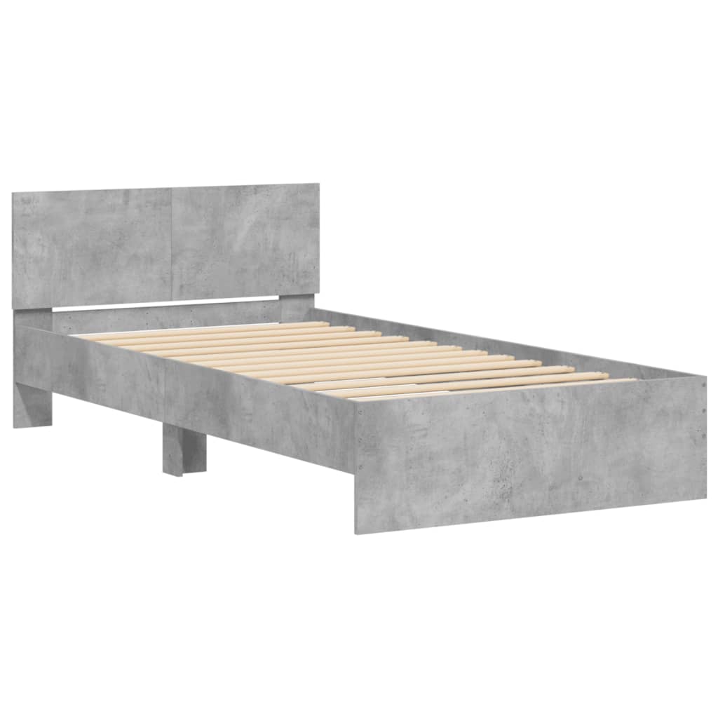 Okvir kreveta s uzglavljem LED siva boja betona 100 x 200 cm