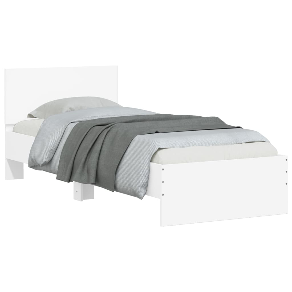 Okvir za krevet s uzglavljem i LED svjetlima bijeli 90x200 cm