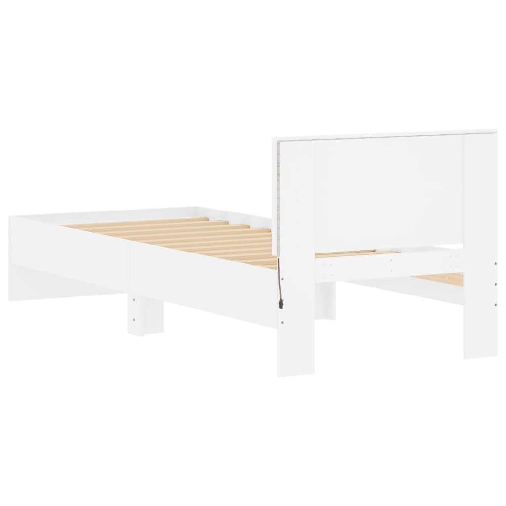 Okvir za krevet s uzglavljem i LED svjetlima bijeli 90x200 cm