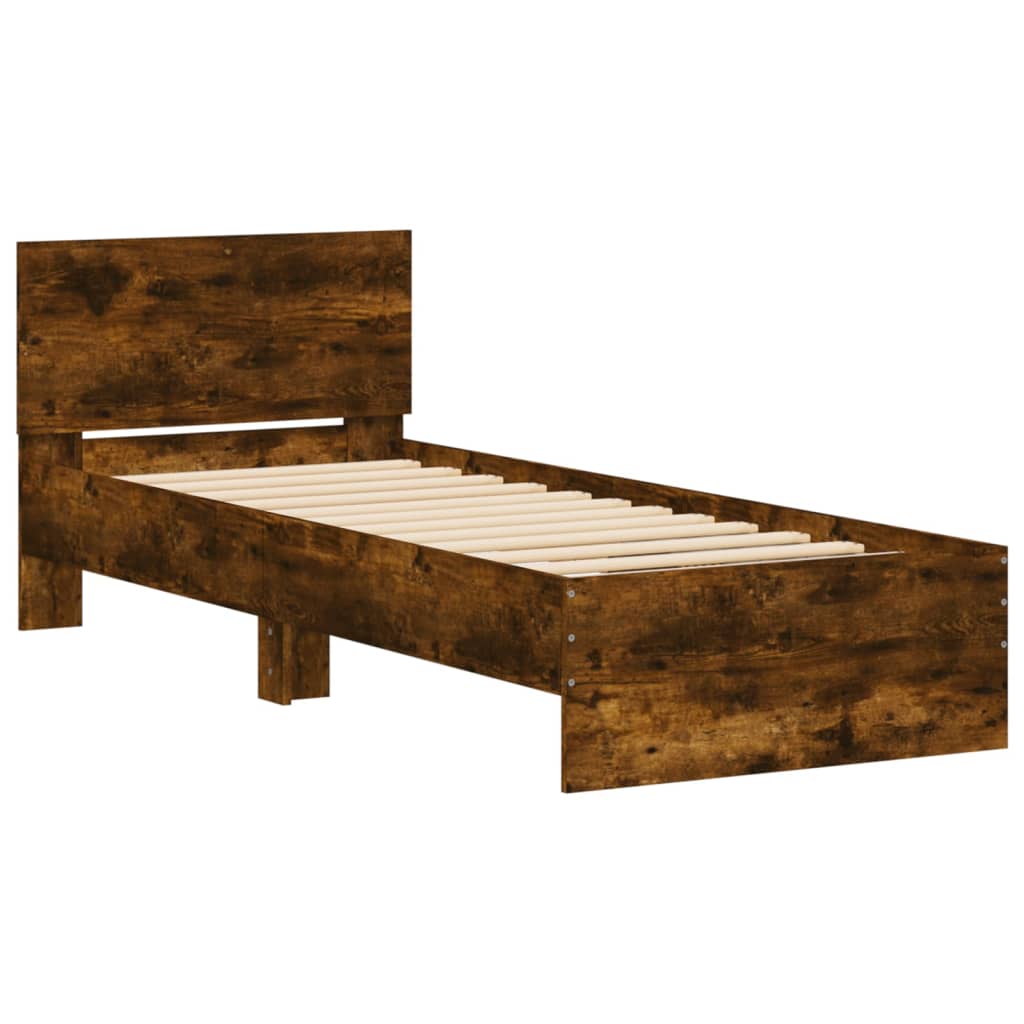 Okvir za krevet s uzglavljem i LED svjetlima boja hrasta