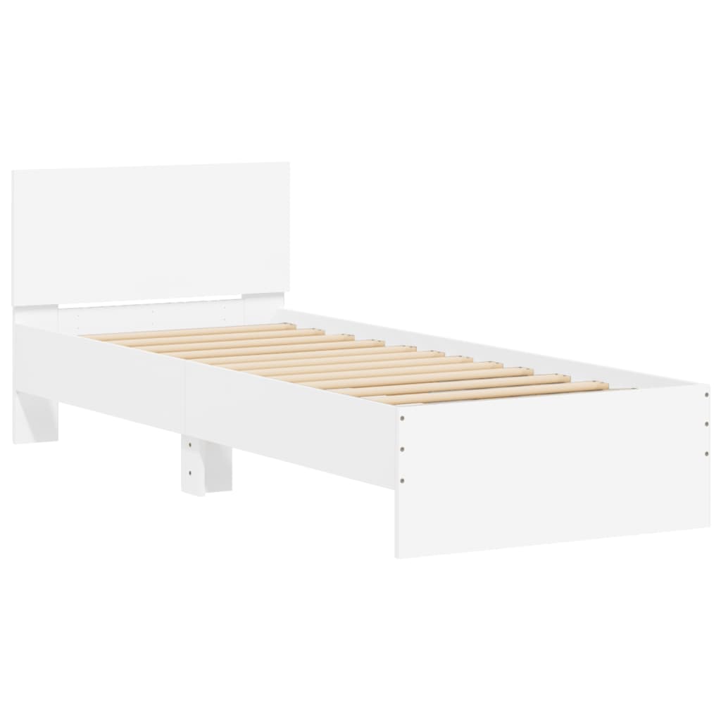 Okvir za krevet s uzglavljem i LED svjetlima bijeli 90x190 cm