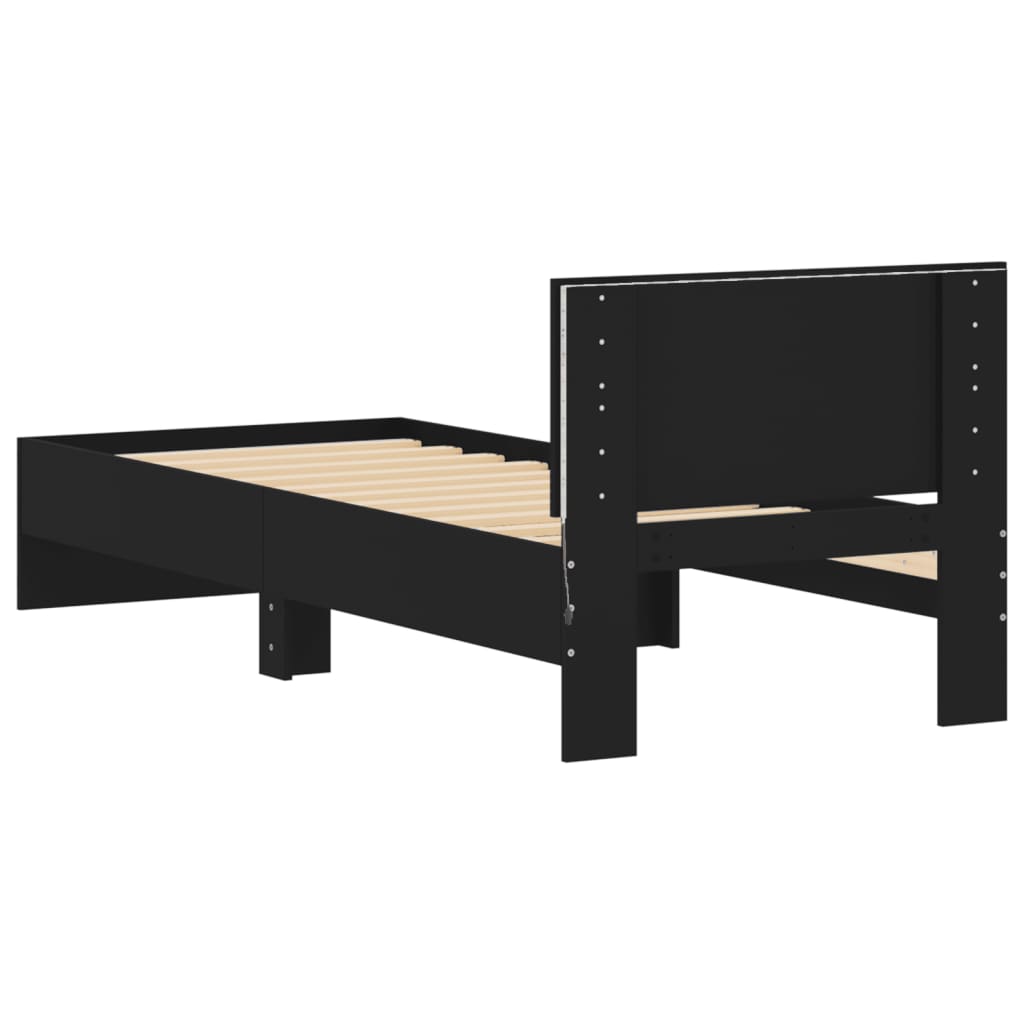 Okvir za krevet s uzglavljem i LED svjetlima crni 75x190 cm