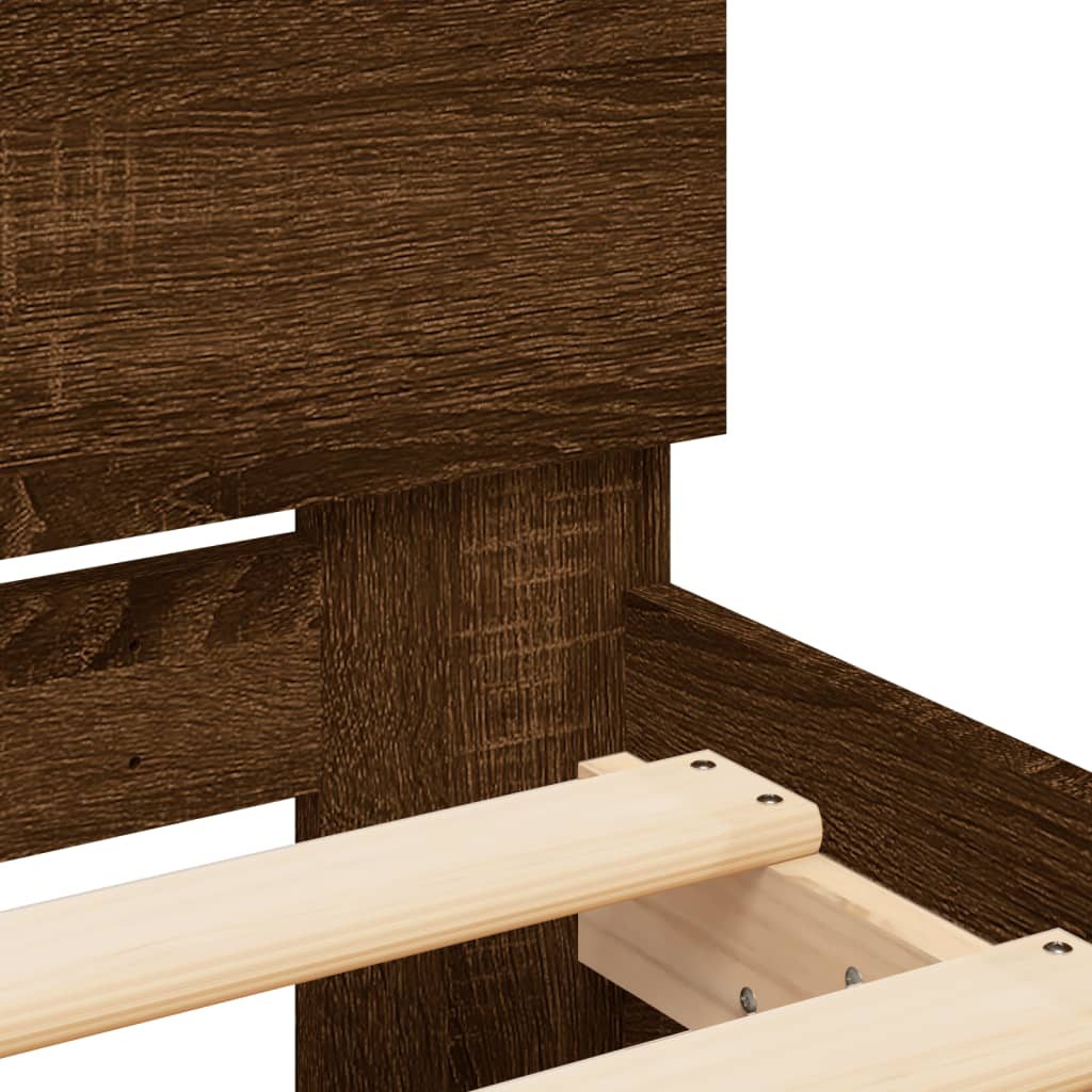 Okvir za krevet s uzglavljem i LED svjetlima boja smeđeg hrasta
