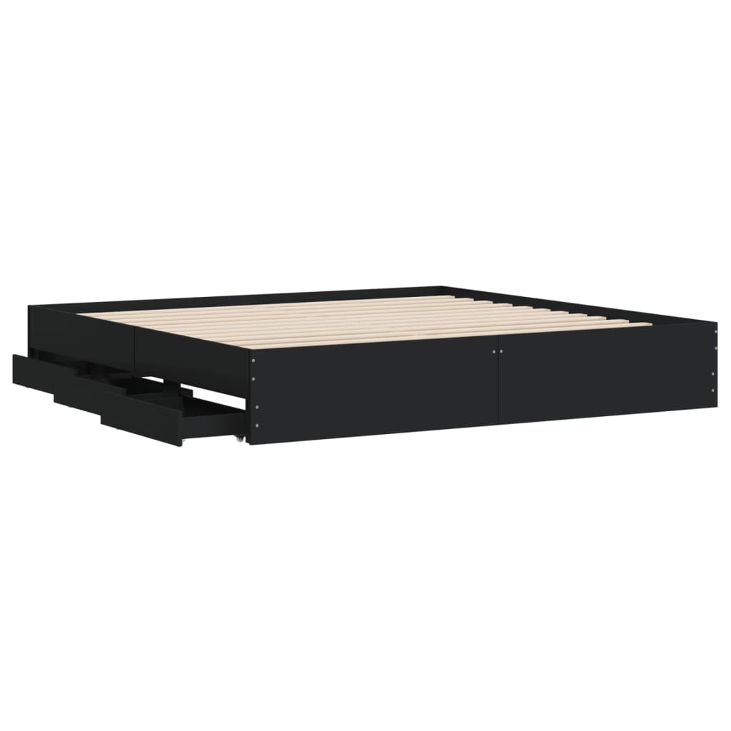 Okvir za krevet s ladicama crni 200x200 cm konstruirano drvo