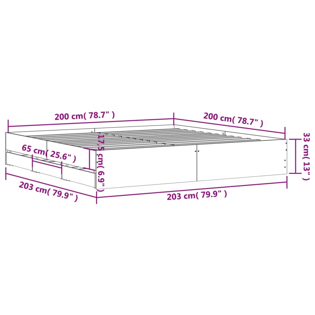 Okvir za krevet s ladicama crni 200x200 cm konstruirano drvo