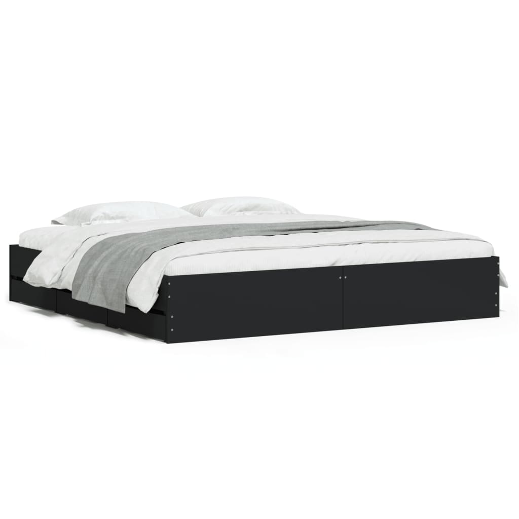 Okvir za krevet s ladicama crni 180x200 cm konstruirano drvo