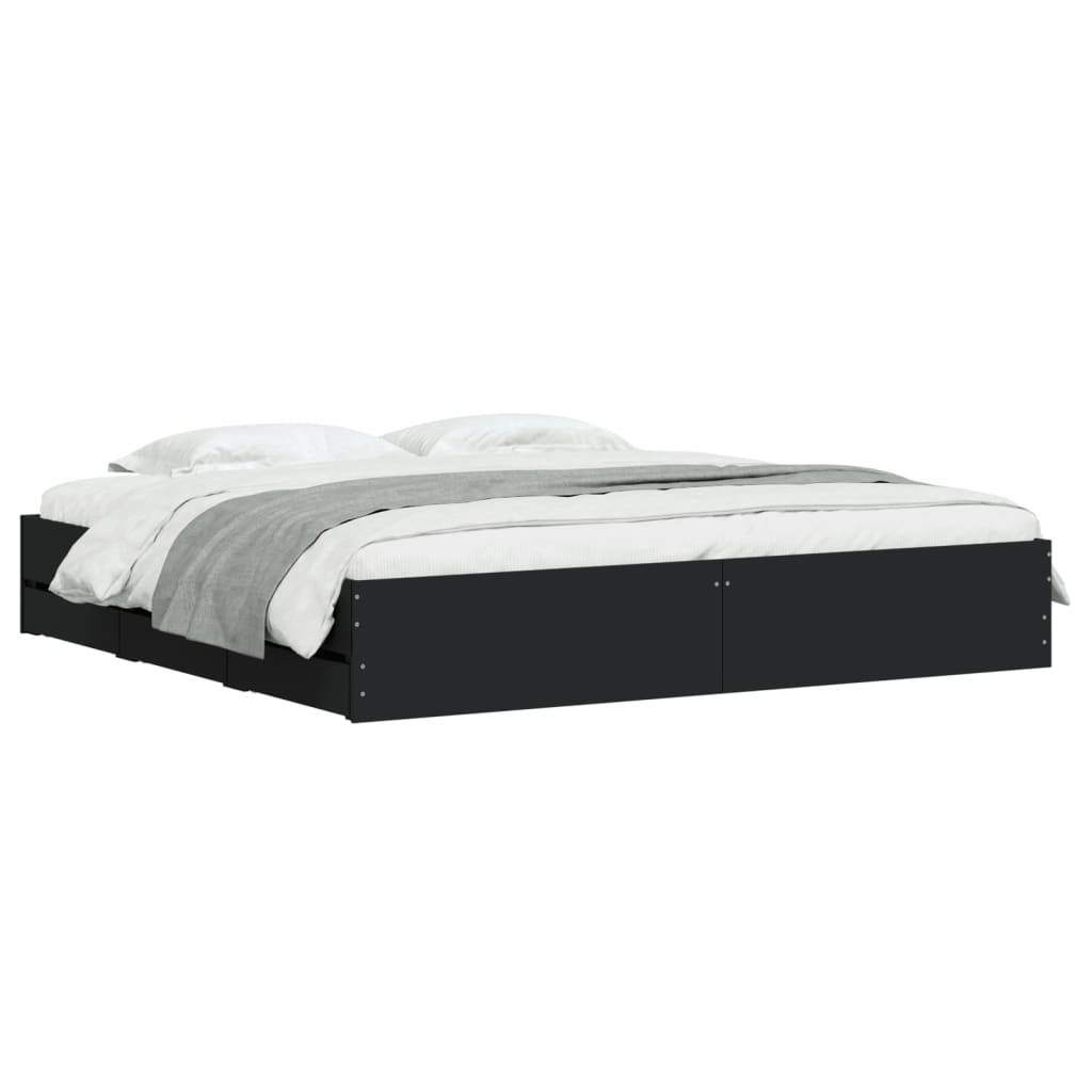 Okvir za krevet s ladicama crni 180x200 cm konstruirano drvo