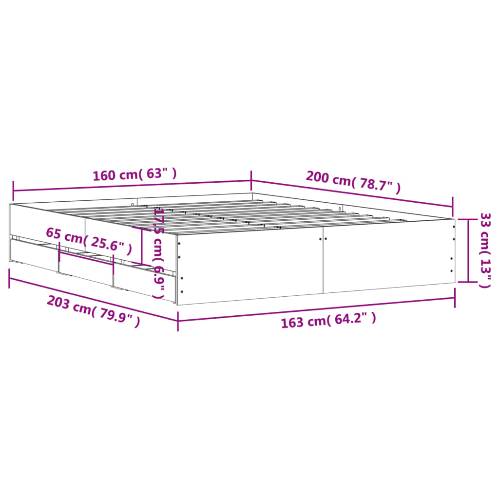 Okvir kreveta s ladicama crni 160x200 cm konstruirano drvo