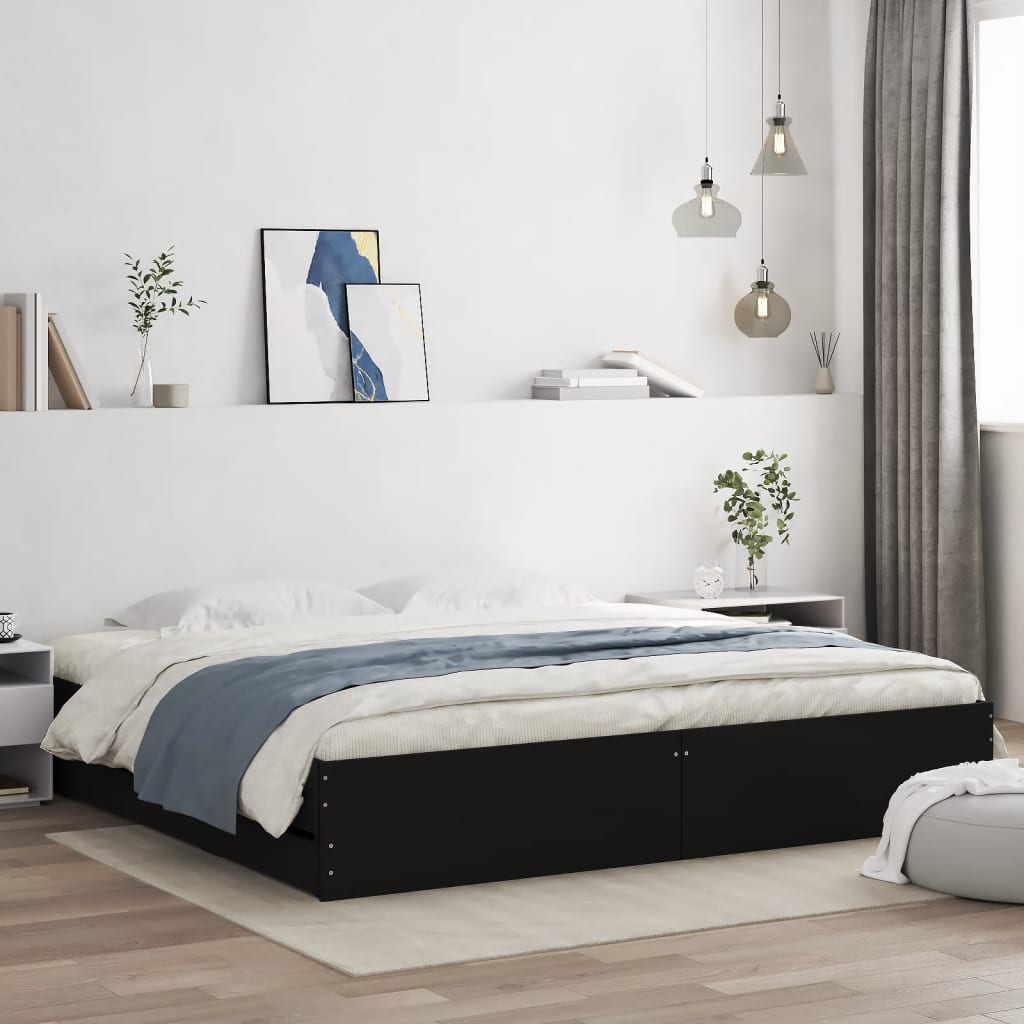 Okvir kreveta s ladicama crni 160x200 cm konstruirano drvo