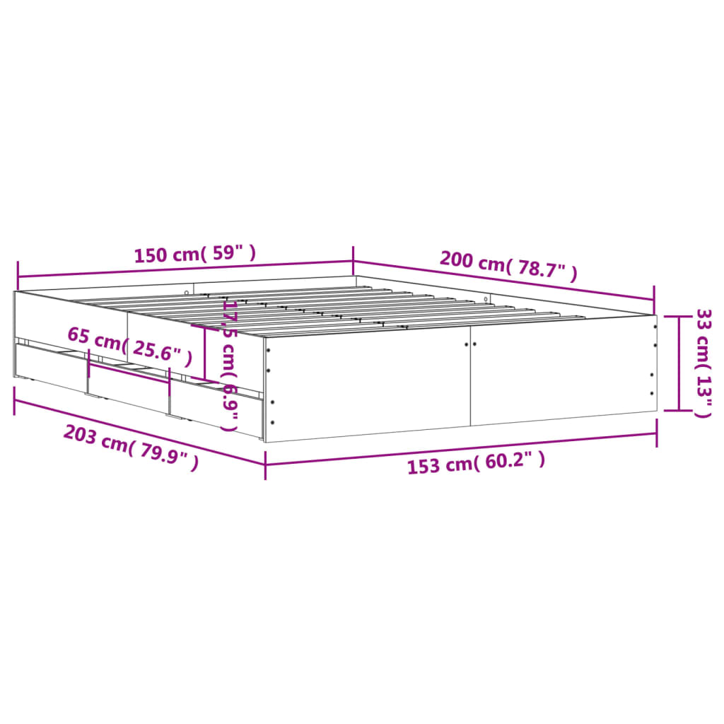 Okvir kreveta s ladicama boja hrasta 150x200 cm drveni