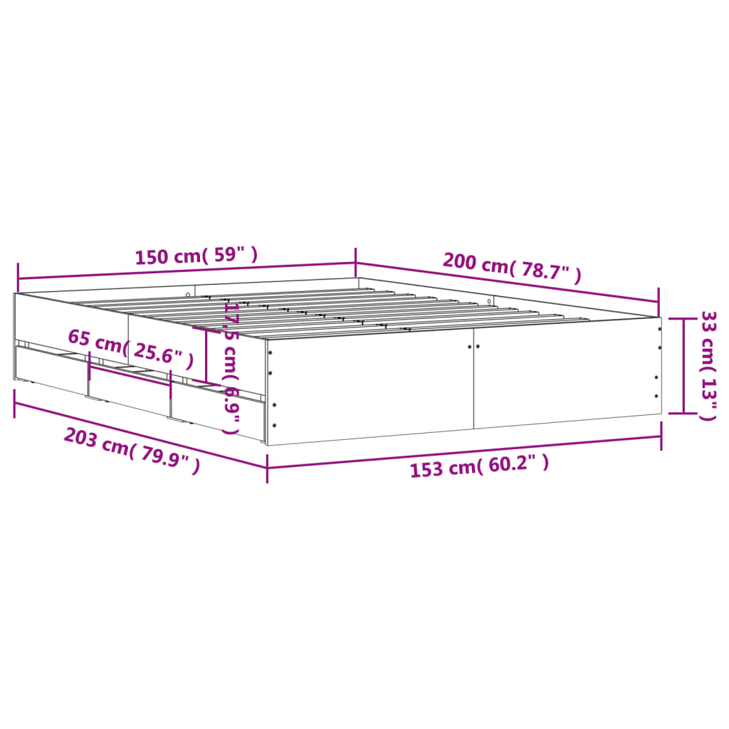 Okvir za krevet s ladicama boja hrasta 150x200 cm drveni