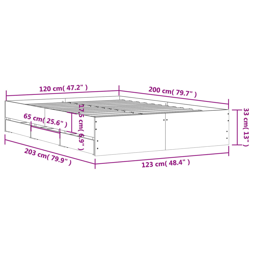 Okvir za krevet s ladicama boja hrasta 120x200 cm drveni
