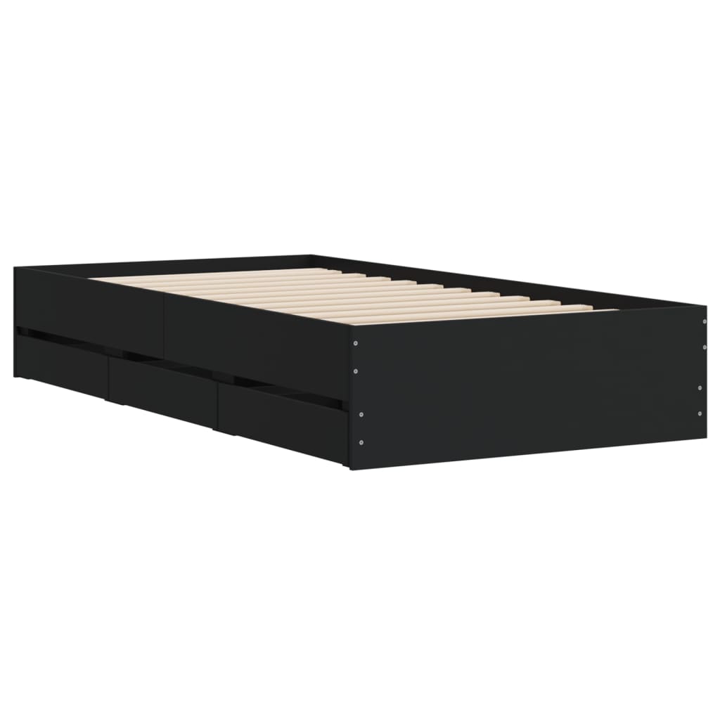Okvir za krevet s ladicama crni 100x200 cm konstruirano drvo
