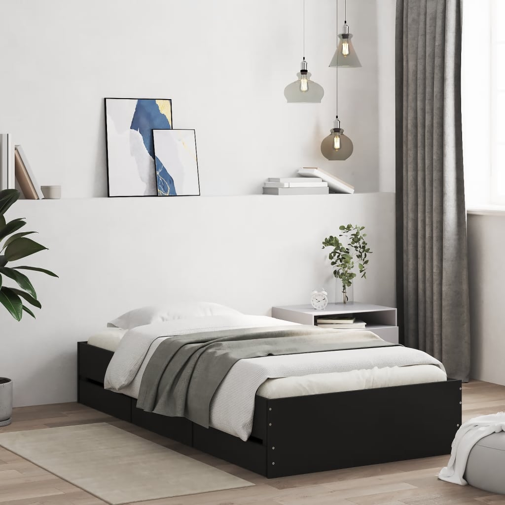 Okvir za krevet s ladicama crni 100x200 cm konstruirano drvo