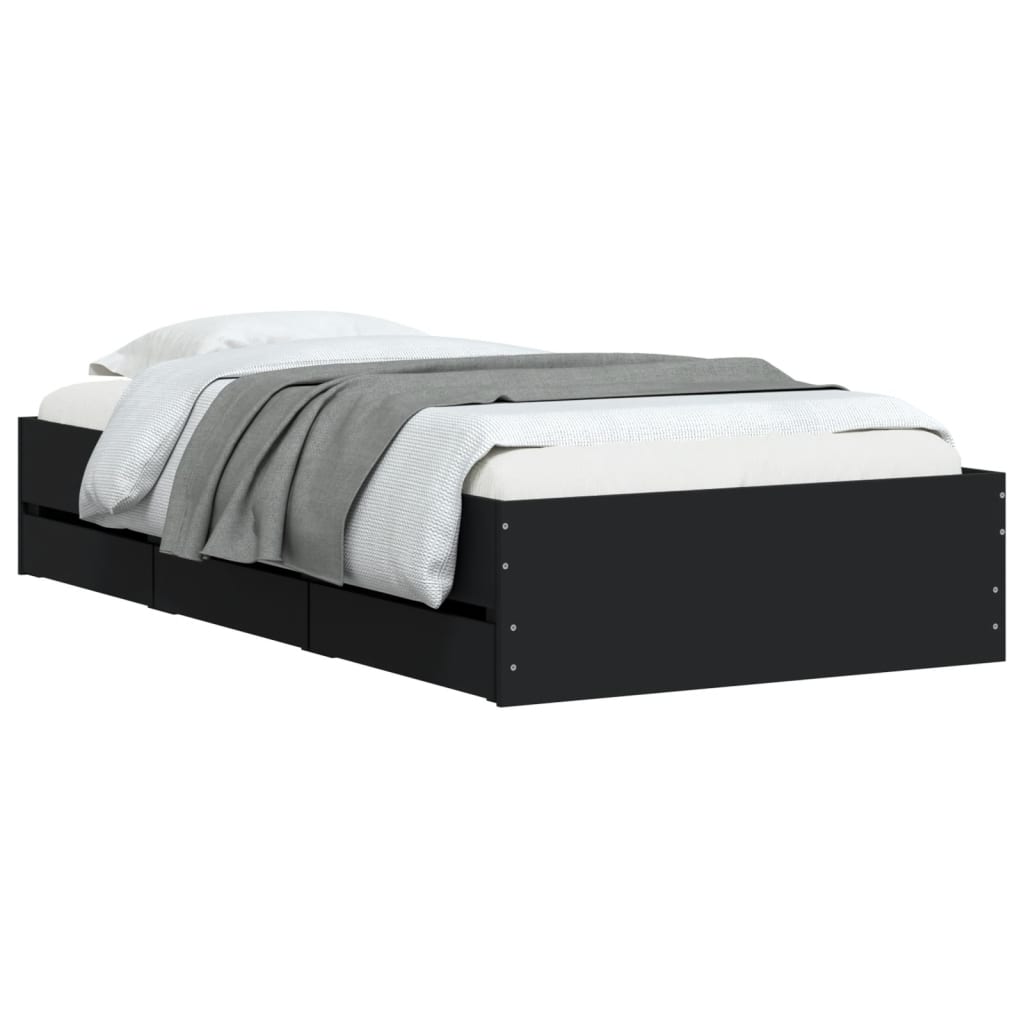 Okvir kreveta s ladicama crni 90 x 200 cm konstruirano drvo