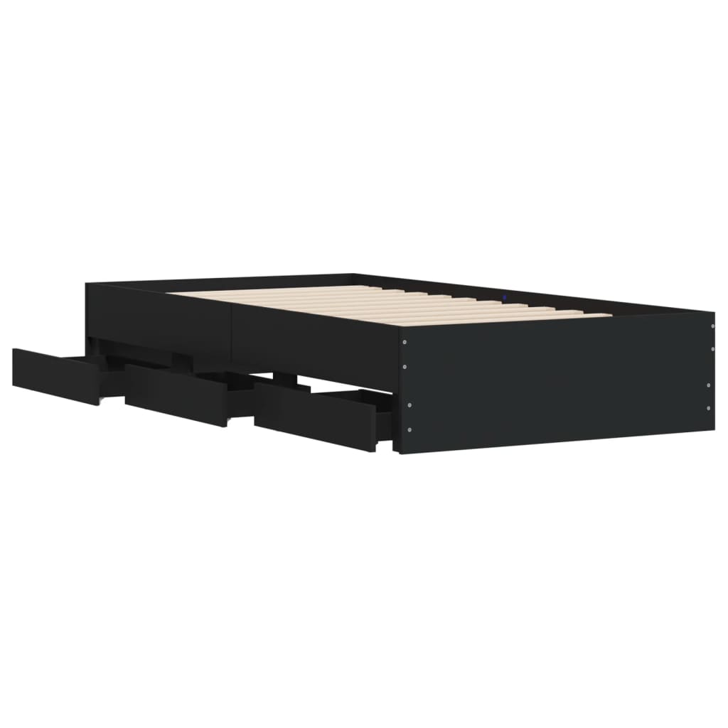 Okvir kreveta s ladicama crni 90 x 200 cm konstruirano drvo