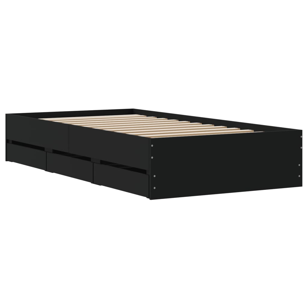 Okvir kreveta s ladicama crni 90 x 200 cm konstruirano drvo