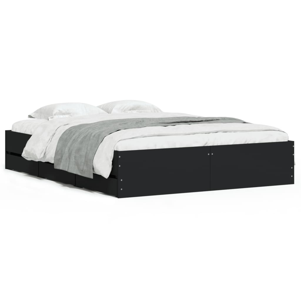 Okvir za krevet s ladicama crni 140x190 cm konstruirano drvo