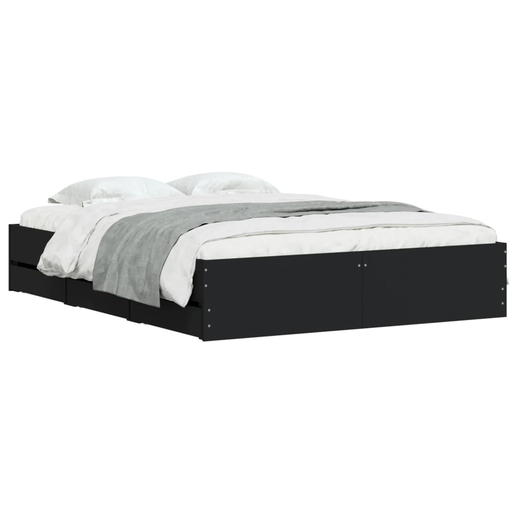 Okvir za krevet s ladicama crni 140x190 cm konstruirano drvo