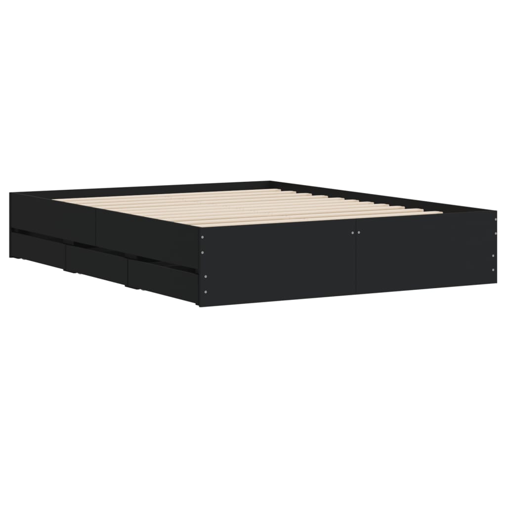 Okvir za krevet s ladicama crni 140x190 cm konstruirano drvo