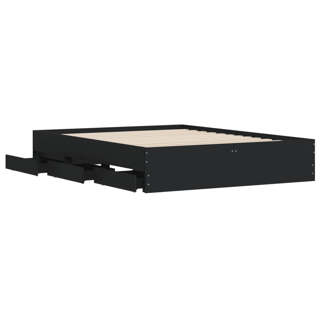 Okvir za krevet s ladicama crni 140x190 cm konstruirano drvo