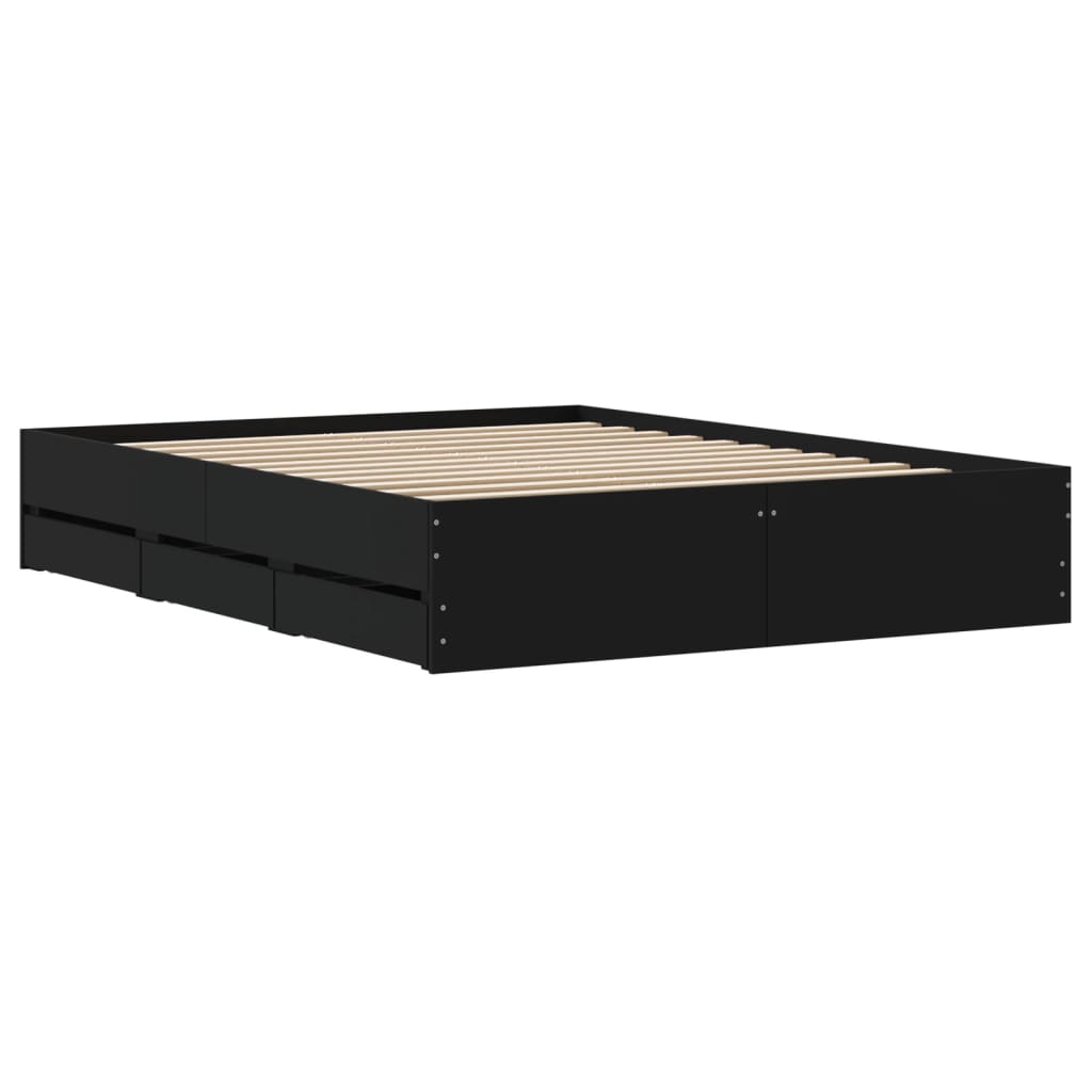Okvir za krevet s ladicama crni 140x190 cm konstruirano drvo