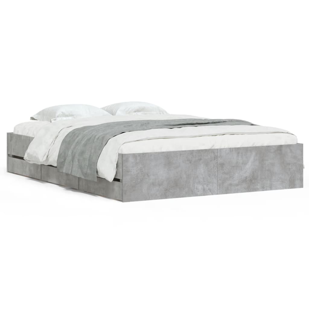 Okvir kreveta s ladicama siva boja betona 140x190 cm drveni