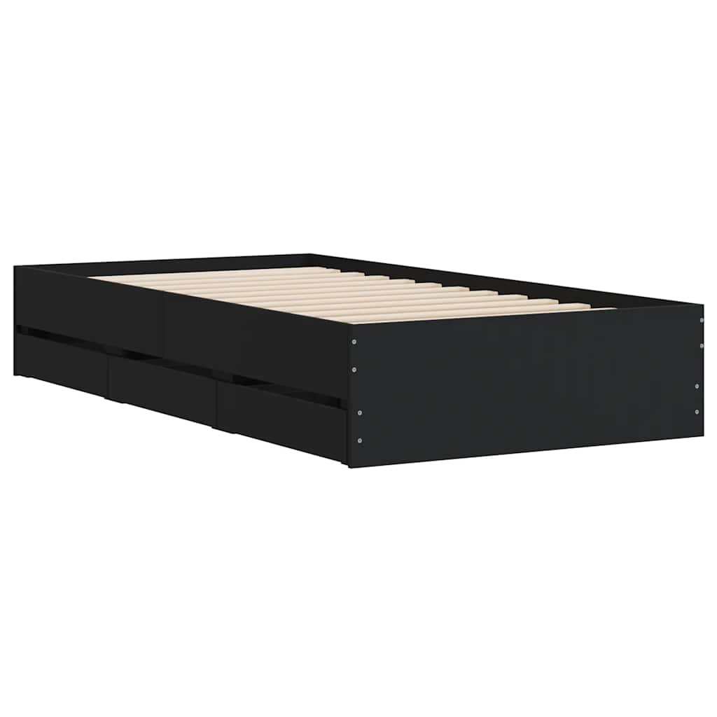 Okvir kreveta s ladicama crni 90 x 190 cm konstruirano drvo