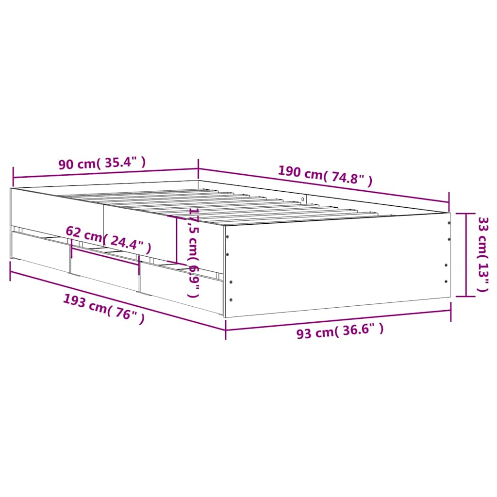 Okvir kreveta s ladicama crni 90 x 190 cm konstruirano drvo