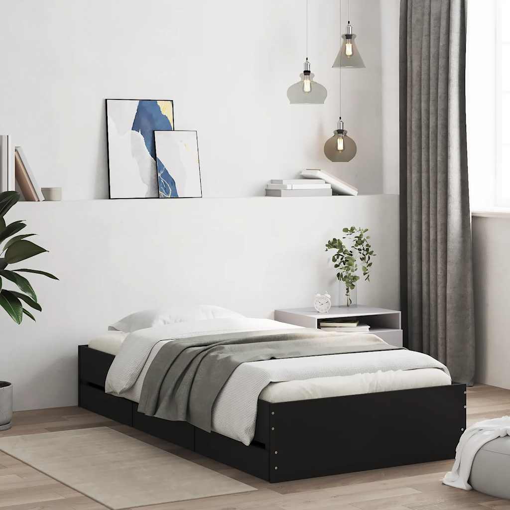 Okvir kreveta s ladicama crni 90 x 190 cm konstruirano drvo