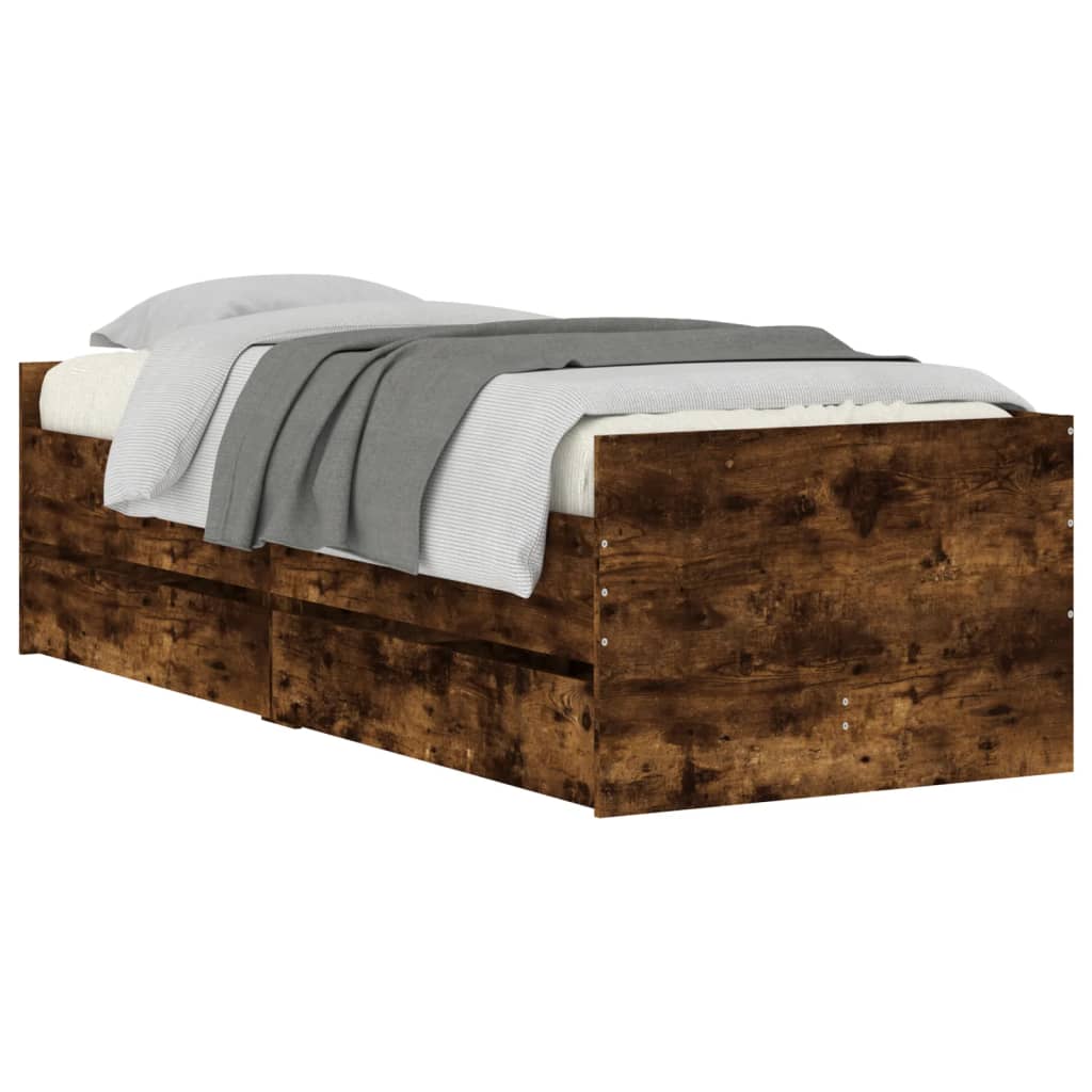 Okvir kreveta s ladicama boja dimljenog hrasta 100 x 200 cm